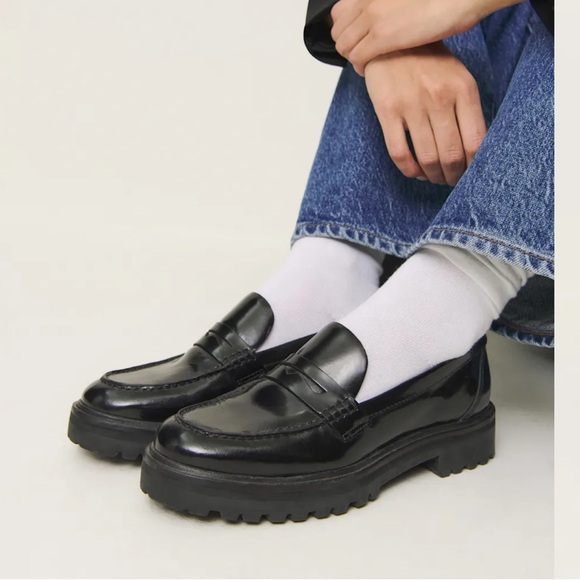 Reformation Agathea Chunky Black Loafers - Picture 1 of 3